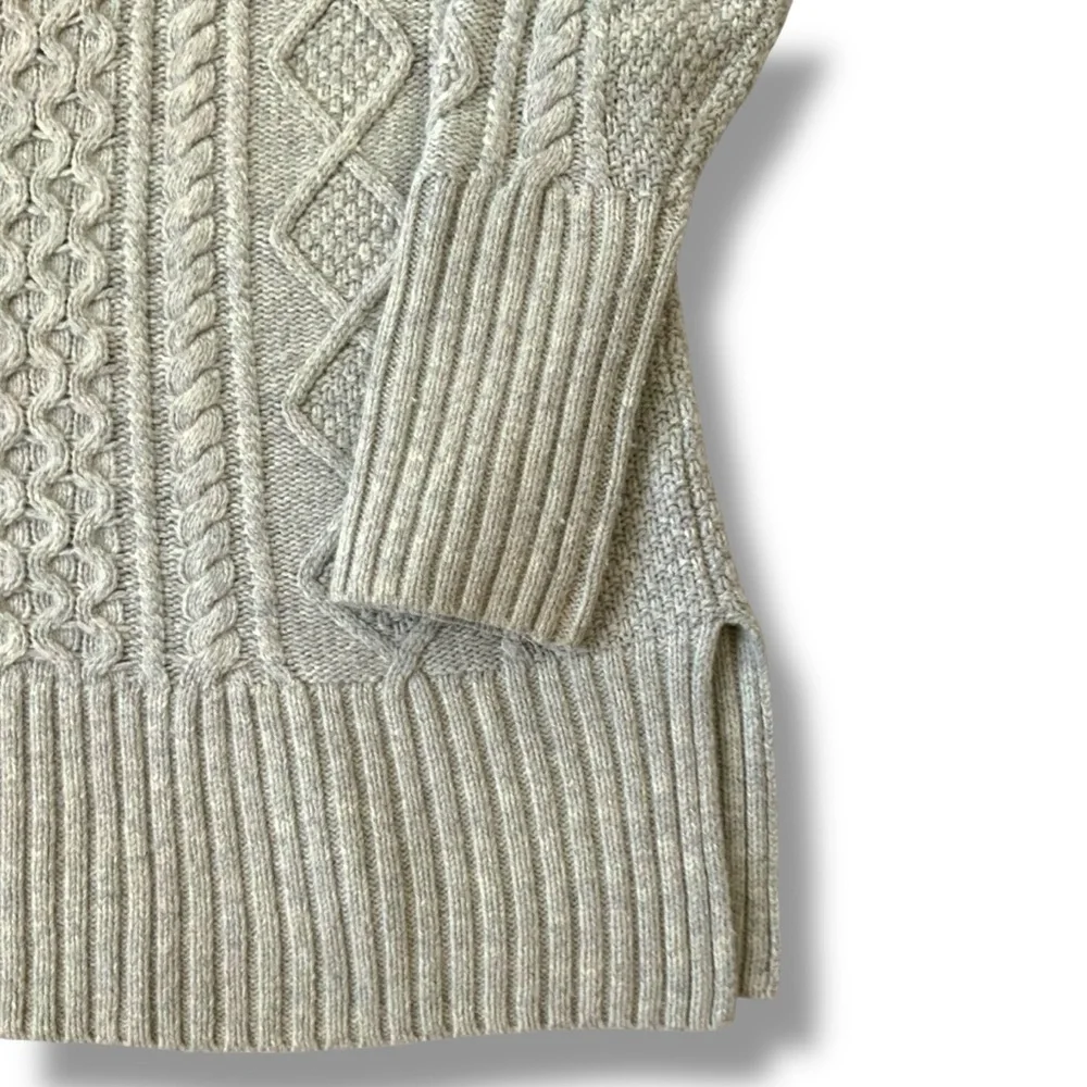 J. CREW Cable Knit Tunic Sweater Wool Blend Patchwork Preppy Beige Gray Small